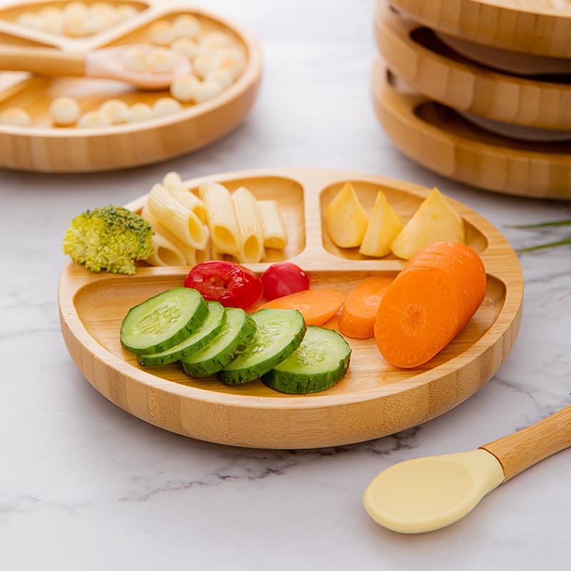 Suction Base Baby Bamboo Plate with Spoon